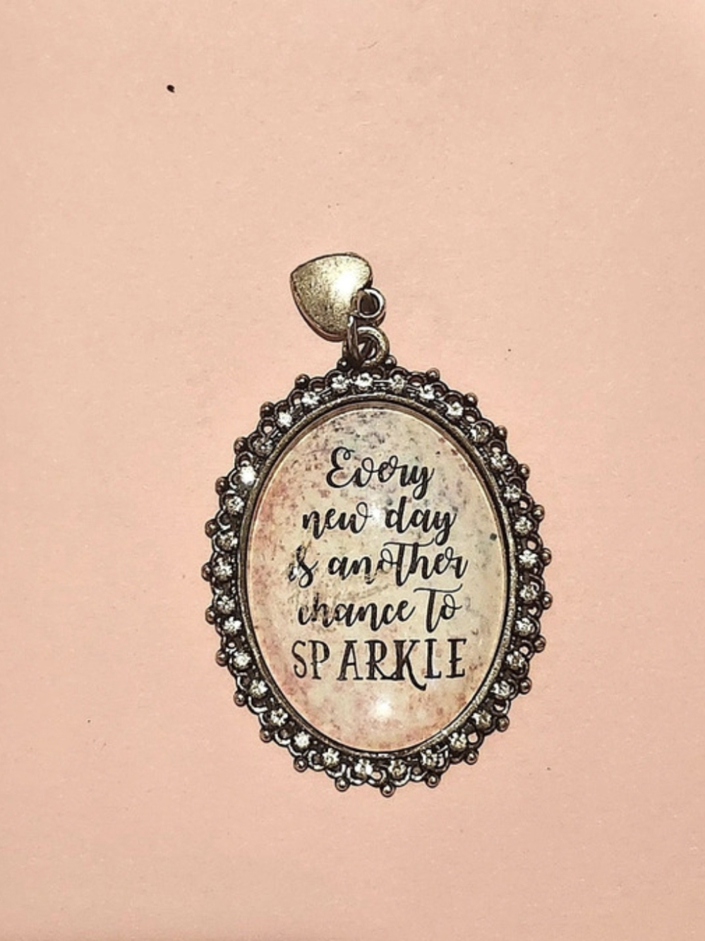 Silver-Tone Sparkle Quote Pendant Necklace